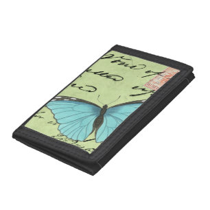 Blue-Winged Butterfly on Teal Postcard Trifold Wallet