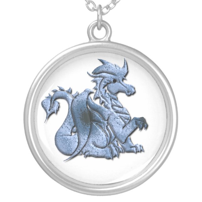 Blue WInged Dragon Necklace (Front)