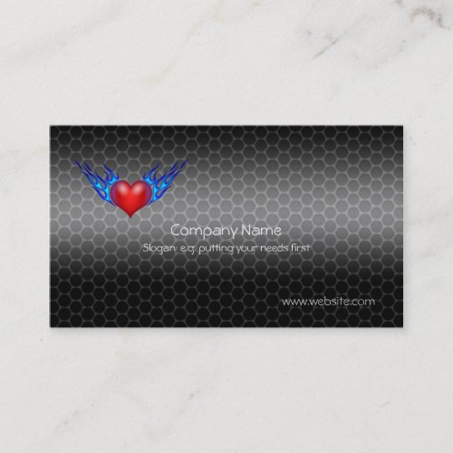 Blue WInged Heart on Metallic_look template Business Card