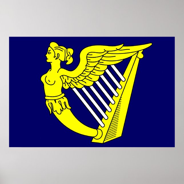 Blue Winged Maiden Harp, Ireland flag Poster (Front)