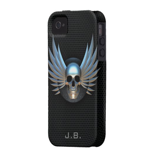 Blue Winged Skull iPhone 4 Case (Back Left)