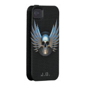 Blue Winged Skull iPhone 4 Case (Back/Right)