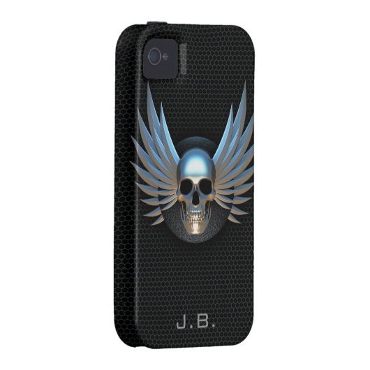 Blue Winged Skull iPhone 4 Case (Back/Right)