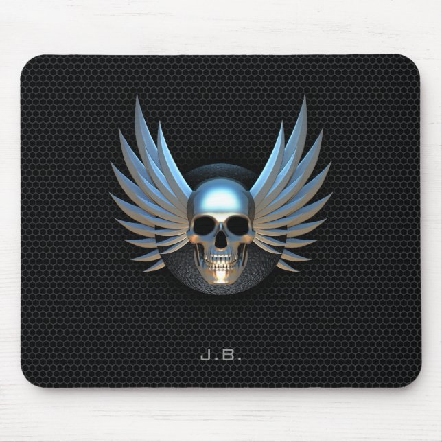 Blue Winged Skull Mouse Pad (Front)