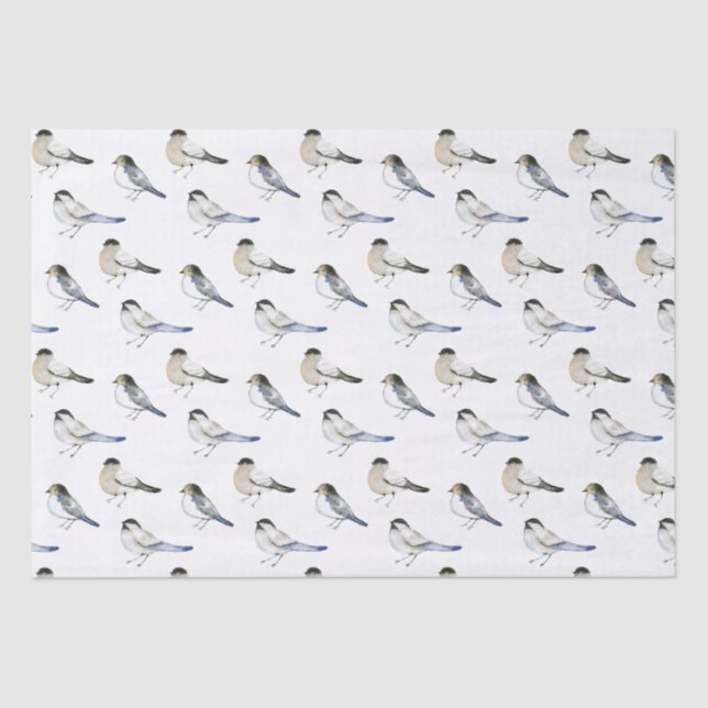 Blue Winged Winter Warbler Birds Tissue Paper (Front)