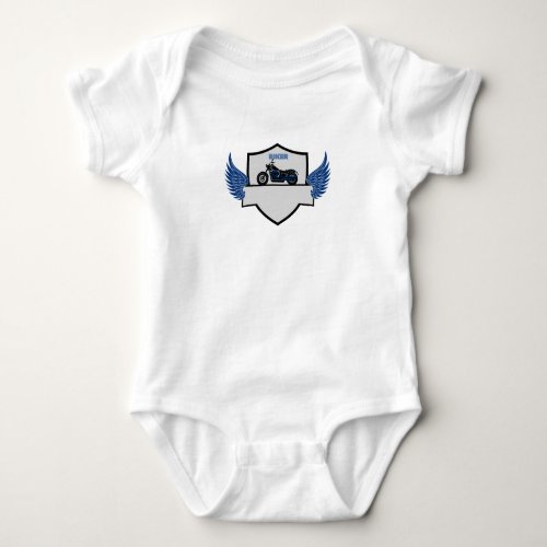 Blue wings gray and motorcycle  baby bodysuit