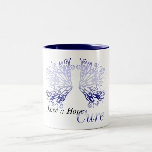 Blue Wings  Love Hope Cure Rheumatoid Arthritis Two_Tone Coffee Mug