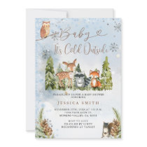 Blue Winter Animals Woodland Boy Baby Shower Invitation