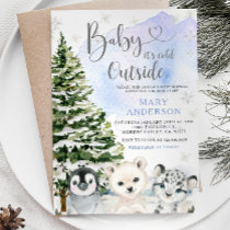 Blue Winter Arctic Animals Pine Tree Baby Shower Invitation