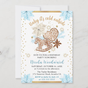 Blue Winter Baby It’s Cold Outside Birthday Invitation