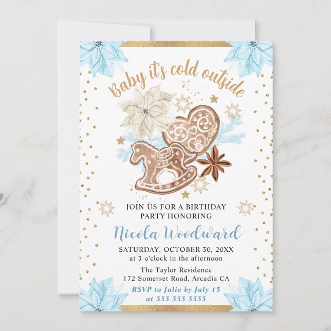 Blue Winter Baby It’s Cold Outside Birthday Invitation (Front)