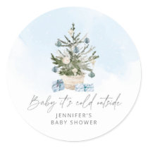 Blue winter Baby its cold outside baby shower Classic Round Sticker