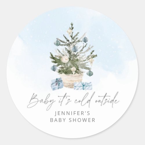 Blue winter Baby its cold outside baby shower Classic Round Sticker