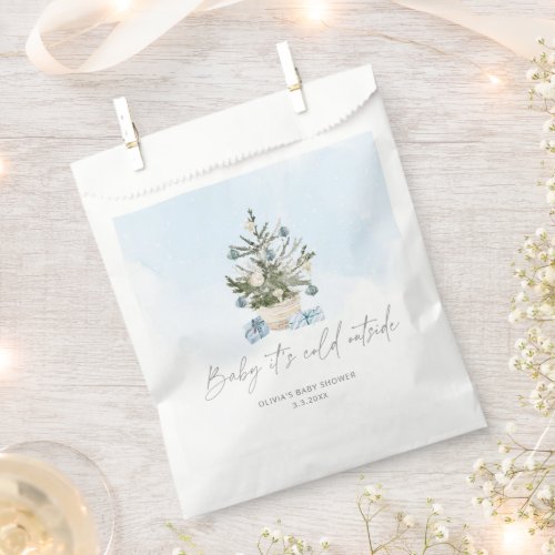 Blue winter baby its cold outside baby shower favor bag
