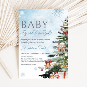 Blue Winter Baby It's Cold Outside Baby Shower Invitation