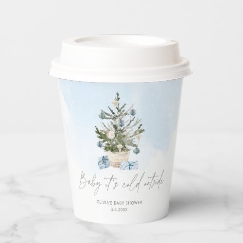 Blue winter baby its cold outside baby shower paper cups