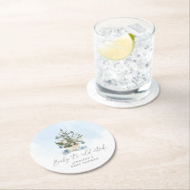 Blue winter Baby its cold outside baby shower Round Paper Coaster