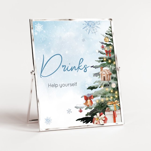 Blue Winter Baby It's Cold Outside Drinks Poster (Baby It's Cold Outside Baby Shower Drinks Sign)