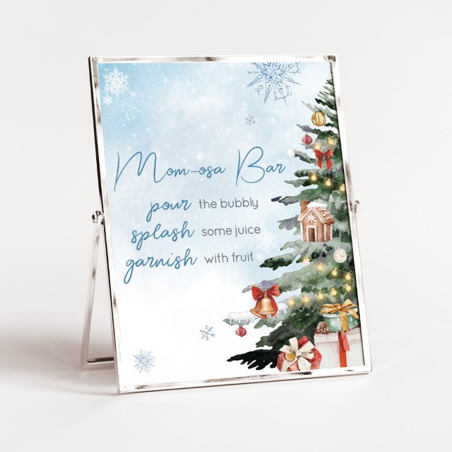 Blue Winter Baby It's Cold Outside Mom Osa Bar Poster (Baby It's Cold Outside Baby Shower Mom Osa Bar Sign)