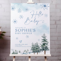 Blue winter baby shower welcome sign