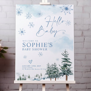 Blue winter baby shower welcome sign