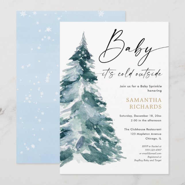 Blue Winter baby sprinkle it's cold outside shower Invitation (Front/Back)