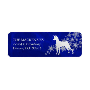 Blue Winter Basenji Return Address Label