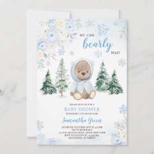 Blue Winter Bear Baby Shower Invitation