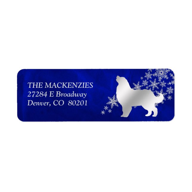 Blue Winter Bernese Mountain Dog Return Address Label (Front)