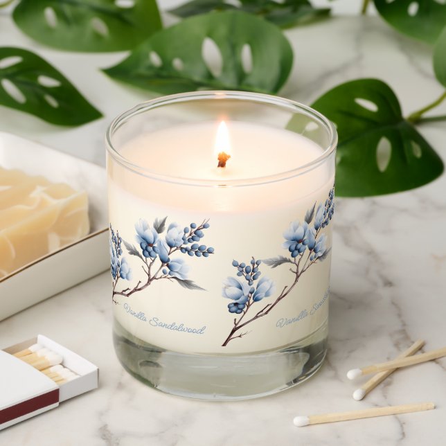 Blue Winter Berries and Leaves Scented Candle (Lit)