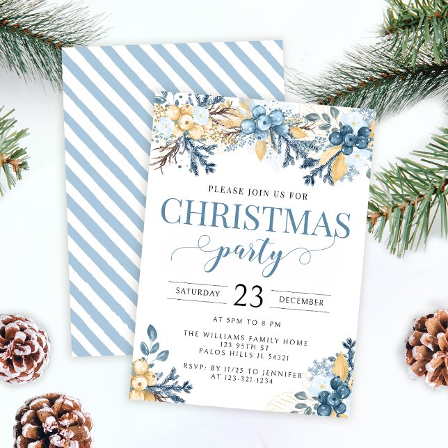 Blue winter berries Christmas party invitation (Creator Uploaded)