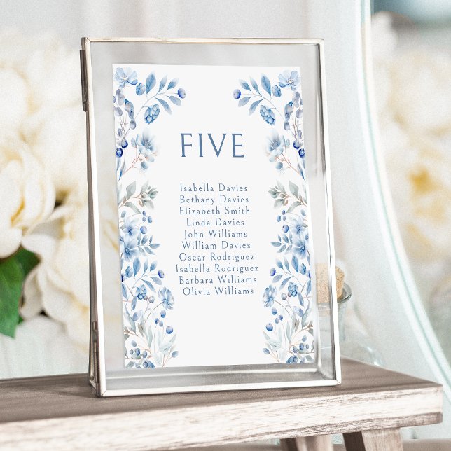 Blue Winter Berries Flowers Wedding Table Numbers (Creator Uploaded)