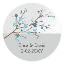 Blue Winter Berries,  Winter Wedding Stationery Classic Round Sticker
