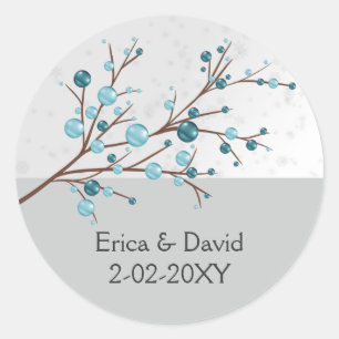 Blue Winter Berries, Winter Wedding Stationery Classic Round Sticker