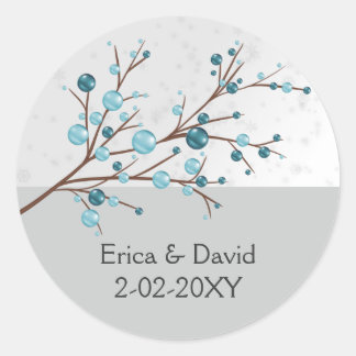 Blue Winter Berries, Winter Wedding Stationery Classic Round Sticker