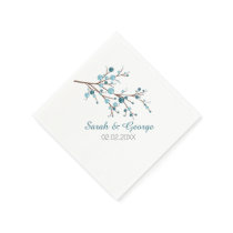 Blue Winter Berries,  Winter Wedding Stationery Paper Napkins