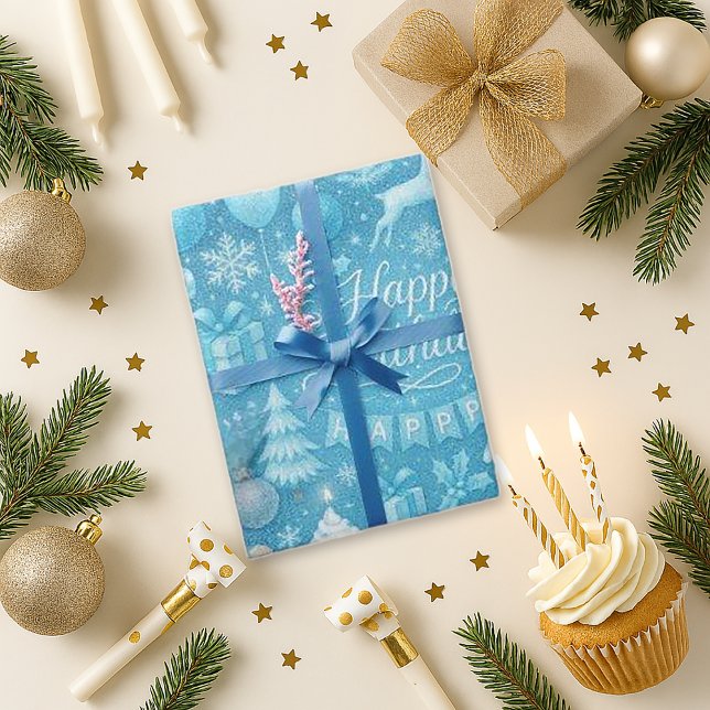 Blue Winter Birthday Wrapping Paper (Creator Uploaded)