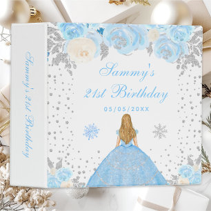 Blue Winter Blonde Hair Princess Birthday Party 3 Ring Binder