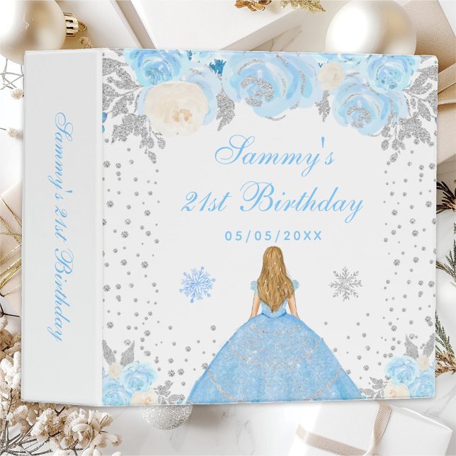 Blue Winter Blonde Hair Princess Birthday Party 3 Ring Binder (Creator Uploaded)