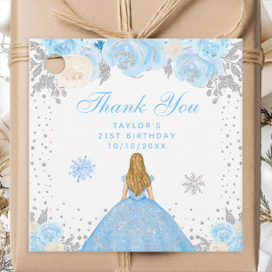 Blue Winter Blonde Hair Princess Birthday Party Favor Tags