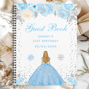 Blue Winter Blonde Hair Princess Birthday Party Notebook