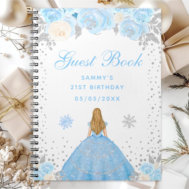 Blue Winter Blonde Hair Princess Birthday Party Notebook (Creator Uploaded)