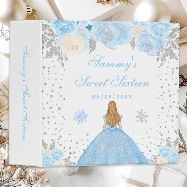 Blue Winter Blonde Hair Princess Sweet Sixteen 3 Ring Binder (Creator Uploaded)