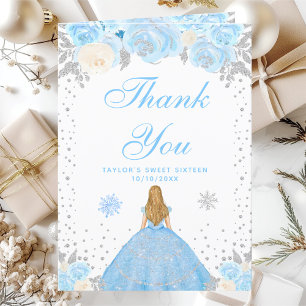 Blue Winter Blonde Hair Princess Sweet Sixteen Letterpress Thank You Card