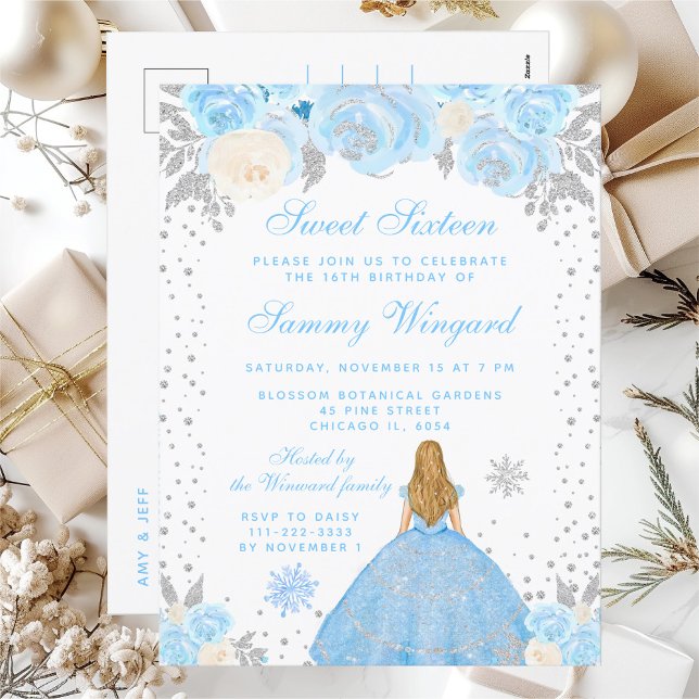 Blue Winter Blonde Hair Princess Sweet Sixteen Postcard (Creator Uploaded)
