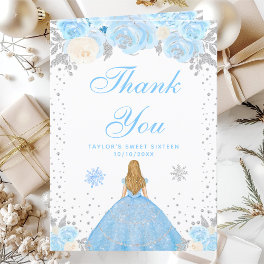 Blue Winter Blonde Hair Princess Sweet Sixteen Thank You Card