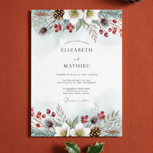 Blue Winter Bloom Wedding Invitation