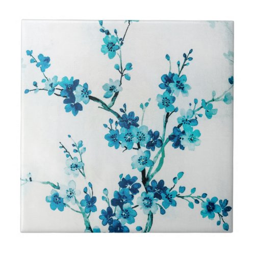 Blue Winter Blooms  Custom Ceramic Tile