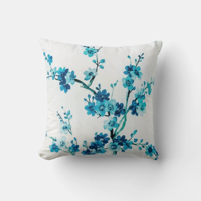 Blue Winter Blooms | Floral Throw Pillow (Front)
