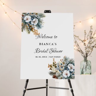 Blue Winter Boho Floral welcome Bridal shower sign
